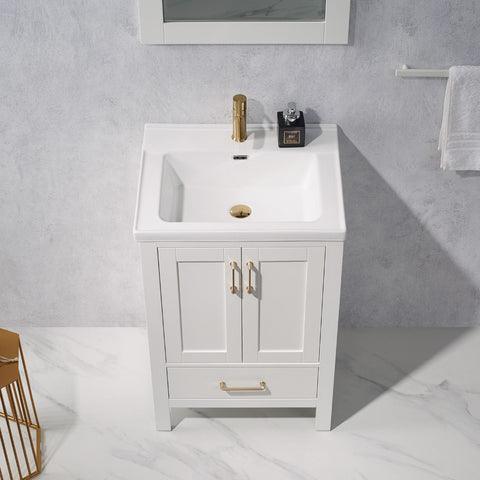 Image of Gela 24" Vanity in White with Drop-In White Ceramic Basin With Mirror