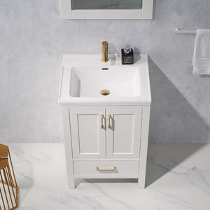 Gela 24" Vanity in White with Drop-In White Ceramic Basin With Mirror