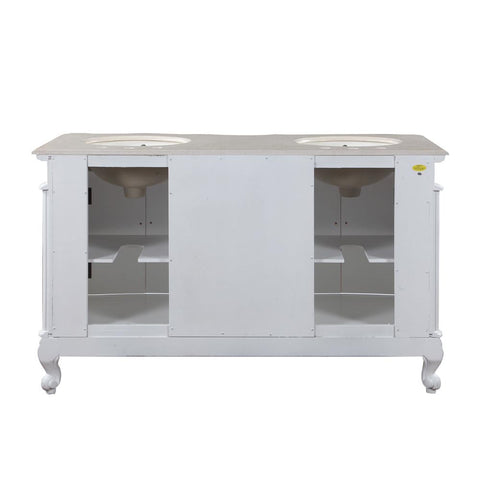 Image of Silkroad Exclusive  58-inch Crema Marfil Marble Top Double Sink Bathroom Vanity - HYP-0145-CM-UIC-58