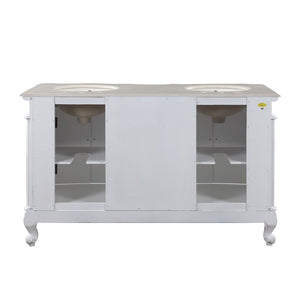 Silkroad Exclusive  58-inch Crema Marfil Marble Top Double Sink Bathroom Vanity - HYP-0145-CM-UIC-58