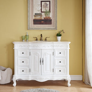 Silkroad Exclusive  48-inch Crema Marfil Marble Top Single Sink Bathroom Vanity - HYP-0152-CM-UWC-48