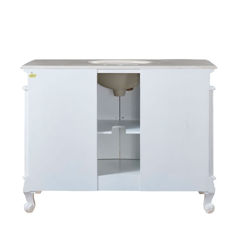 Image of Silkroad Exclusive  48-inch Crema Marfil Marble Top Single Sink Bathroom Vanity - HYP-0152-CM-UWC-48