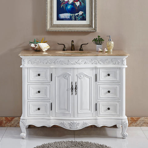 Image of Silkroad Exclusive  48-inch Travertine Top Single Sink Bathroom Vanity - HYP-0152-T-UIC-48