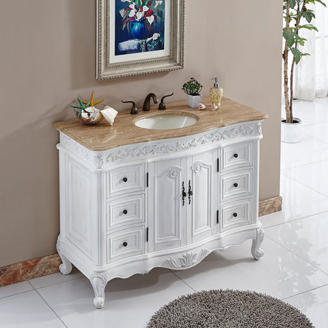 Image of Silkroad Exclusive  48-inch Travertine Top Single Sink Bathroom Vanity - HYP-0152-T-UIC-48