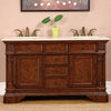 Silkroad Exclusive  60-inch Crema Marfil Marble Top Double Sink Bathroom Vanity - HYP-0209-CM-UIC-60