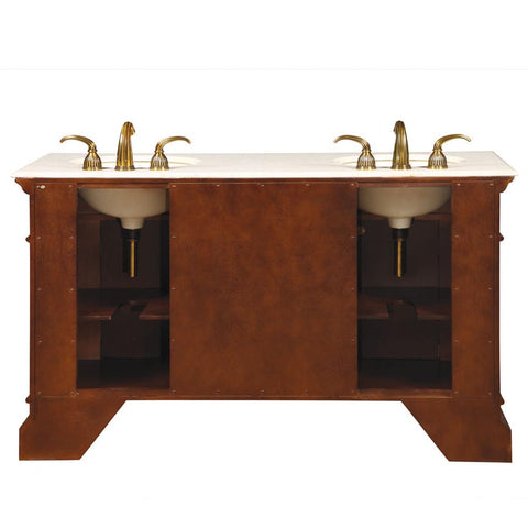 Image of Silkroad Exclusive  60-inch Crema Marfil Marble Top Double Sink Bathroom Vanity - HYP-0209-CM-UIC-60