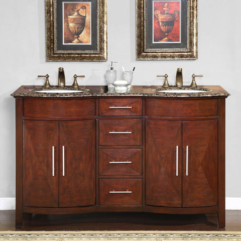 Image of Silkroad Exclusive  58-inch Baltic Brown Granite Top Double Sink Bathroom Vanity - HYP-0221-BB-UWC-58