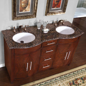 Silkroad Exclusive  58-inch Baltic Brown Granite Top Double Sink Bathroom Vanity - HYP-0221-BB-UWC-58