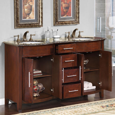 Image of Silkroad Exclusive  58-inch Baltic Brown Granite Top Double Sink Bathroom Vanity - HYP-0221-BB-UWC-58