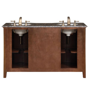 Silkroad Exclusive  58-inch Baltic Brown Granite Top Double Sink Bathroom Vanity - HYP-0221-BB-UWC-58