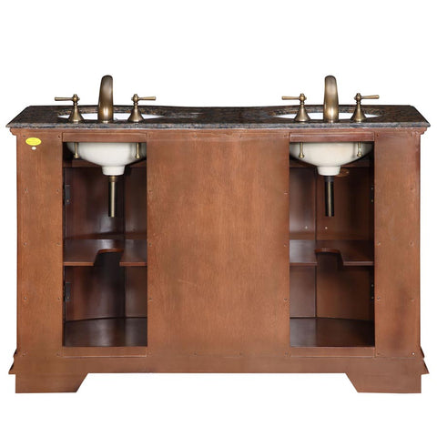 Image of Silkroad Exclusive  55-inch Baltic Brown Granite Top Double Sink Bathroom Vanity - HYP-0223-BB-UWC-55