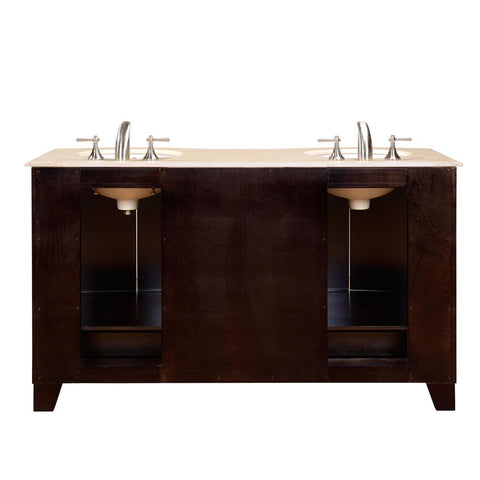 Image of Silkroad Exclusive  60-inch Crema Marfil Marble Top Double Sink Bathroom Vanity - HYP-0703-CM-UWC-60