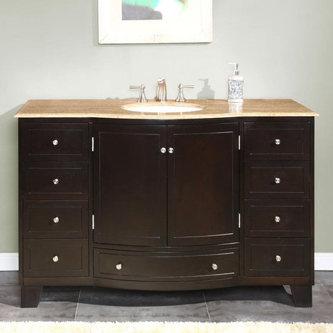 Image of Silkroad Exclusive  55-inch Travertine Top Single Sink Bathroom Vanity - HYP-0703-T-UWC-55