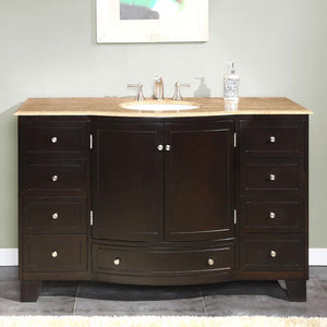 Silkroad Exclusive  55-inch Travertine Top Single Sink Bathroom Vanity - HYP-0703-T-UWC-55