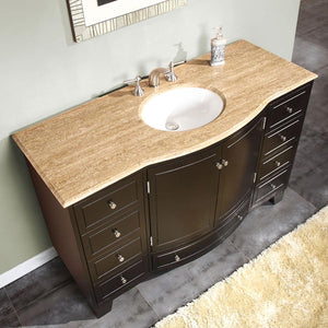 Silkroad Exclusive  55-inch Travertine Top Single Sink Bathroom Vanity - HYP-0703-T-UWC-55