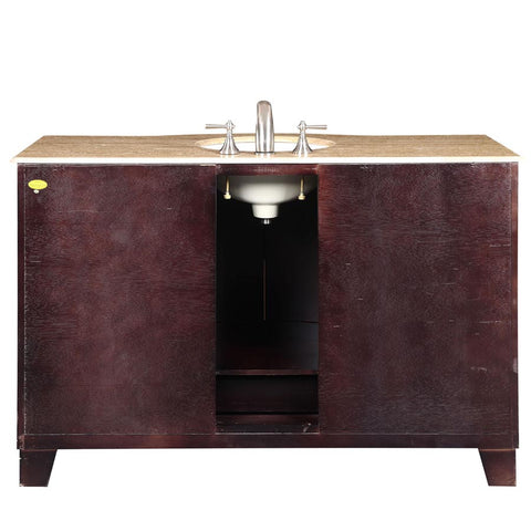 Image of Silkroad Exclusive  55-inch Travertine Top Single Sink Bathroom Vanity - HYP-0703-T-UWC-55