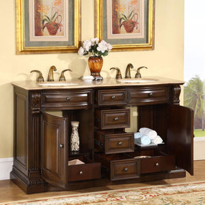 Silkroad Exclusive  60-inch Travertine Top Double Sink Bathroom Vanity - HYP-0712-T-UIC-60