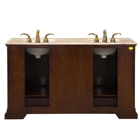 Image of Silkroad Exclusive  60-inch Travertine Top Double Sink Bathroom Vanity - HYP-0712-T-UIC-60