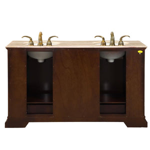 Silkroad Exclusive  60-inch Travertine Top Double Sink Bathroom Vanity - HYP-0712-T-UIC-60