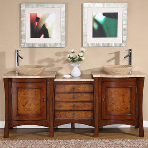 Silkroad Exclusive  72-inch Travertine Top Double Sink Bathroom Vanity - HYP-0714-T-TT-72