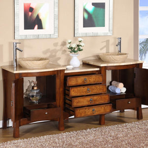 Silkroad Exclusive  72-inch Travertine Top Double Sink Bathroom Vanity - HYP-0714-T-TT-72