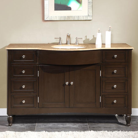 Image of Silkroad Exclusive  58-inch Travertine Top Single Sink Bathroom Vanity - HYP-0717-T-UWC-58