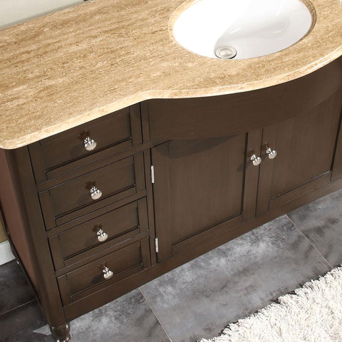 Image of Silkroad Exclusive  58-inch Travertine Top Single Sink Bathroom Vanity - HYP-0717-T-UWC-58