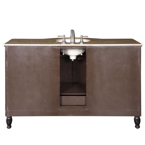 Image of Silkroad Exclusive  58-inch Travertine Top Single Sink Bathroom Vanity - HYP-0717-T-UWC-58