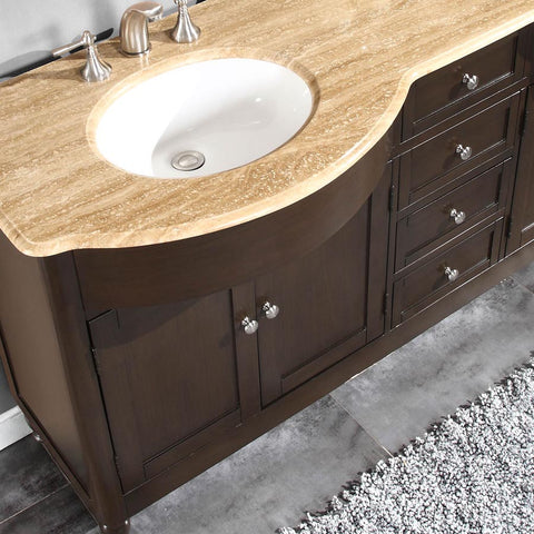 Image of Silkroad Exclusive  72-inch Crema Marfil Marble Top Double Sink Bathroom Vanity - HYP-0717-CM-UWC-72