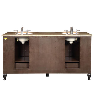 Silkroad Exclusive  72-inch Crema Marfil Marble Top Double Sink Bathroom Vanity - HYP-0717-CM-UWC-72