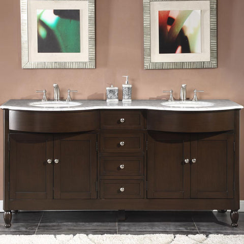 Image of Silkroad Exclusive  72-inch Carrara White Marble Top Double Sink Bathroom Vanity - HYP-0717-WM-UWC-72