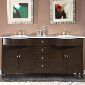 Silkroad Exclusive  72-inch Carrara White Marble Top Double Sink Bathroom Vanity - HYP-0717-WM-UWC-72