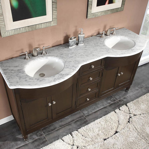 Image of Silkroad Exclusive  72-inch Carrara White Marble Top Double Sink Bathroom Vanity - HYP-0717-WM-UWC-72