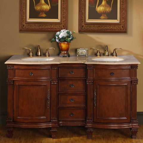 Image of Silkroad Exclusive  60-inch Travertine Top Double Sink Bathroom Vanity - HYP-0722-T-UIC-60