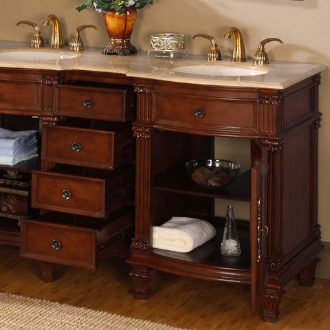 Image of Silkroad Exclusive  60-inch Travertine Top Double Sink Bathroom Vanity - HYP-0722-T-UIC-60