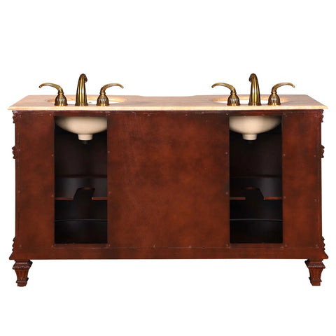 Image of Silkroad Exclusive  60-inch Travertine Top Double Sink Bathroom Vanity - HYP-0722-T-UIC-60