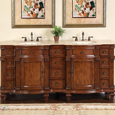 Image of Silkroad Exclusive  72-inch Travertine Top Double Sink Bathroom Vanity - HYP-0722-T-UIC-72