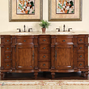 Silkroad Exclusive  72-inch Travertine Top Double Sink Bathroom Vanity - HYP-0722-T-UIC-72