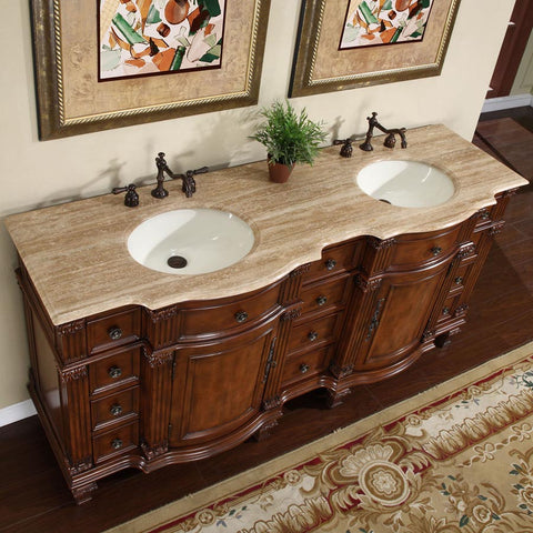 Image of Silkroad Exclusive  72-inch Travertine Top Double Sink Bathroom Vanity - HYP-0722-T-UIC-72