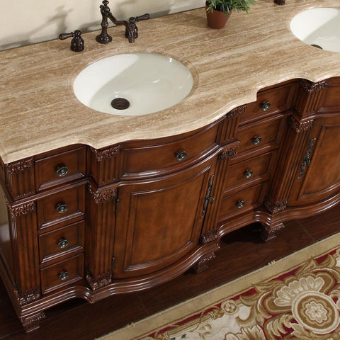 Image of Silkroad Exclusive  72-inch Travertine Top Double Sink Bathroom Vanity - HYP-0722-T-UIC-72