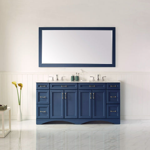 Image of Naples 72" Vanity in Royal Blue with Carrara White Marble Countertop With Mirror