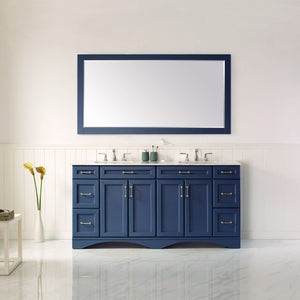 Naples 72" Vanity in Royal Blue with Carrara White Marble Countertop With Mirror