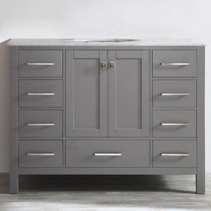 Gela 48" Single Vanity in Grey with Carrara White Marble Countertop Without Mirror