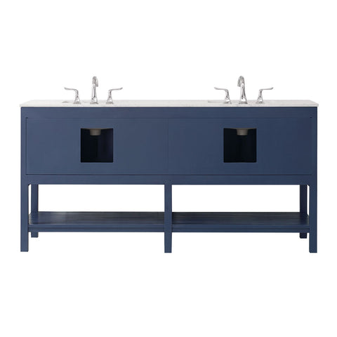 Image of Florence 72" Vanity in Royal Blue with Carrara White Marble Countertop With Mirror