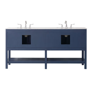 Florence 72" Vanity in Royal Blue with Carrara White Marble Countertop With Mirror