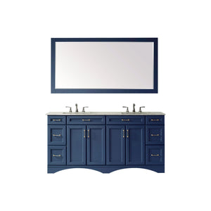 Naples 72" Vanity in Royal Blue with Carrara White Marble Countertop With Mirror