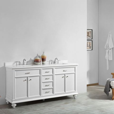 Image of Charlotte 72" Double Vanity in White with Carrara Quartz Stone Top Without Mirror