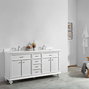 Charlotte 72" Double Vanity in White with Carrara Quartz Stone Top Without Mirror