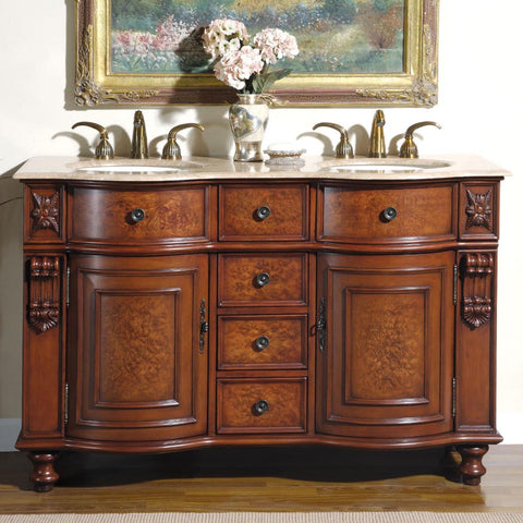 Image of Silkroad Exclusive  55-inch Travertine Top Double Sink Bathroom Vanity - JYP-0192-T-UIC-55