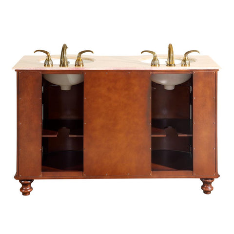 Image of Silkroad Exclusive  55-inch Travertine Top Double Sink Bathroom Vanity - JYP-0192-T-UIC-55